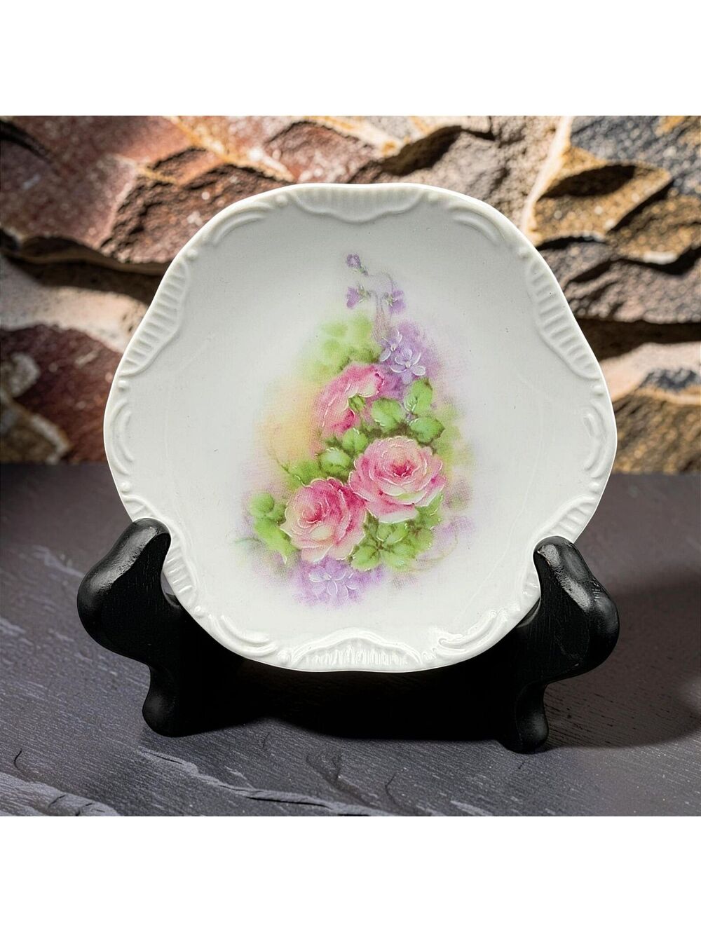 Vintage Faust Heirlooms Floral Porcelain Trinket Dish Ring Holder - 4 Inch